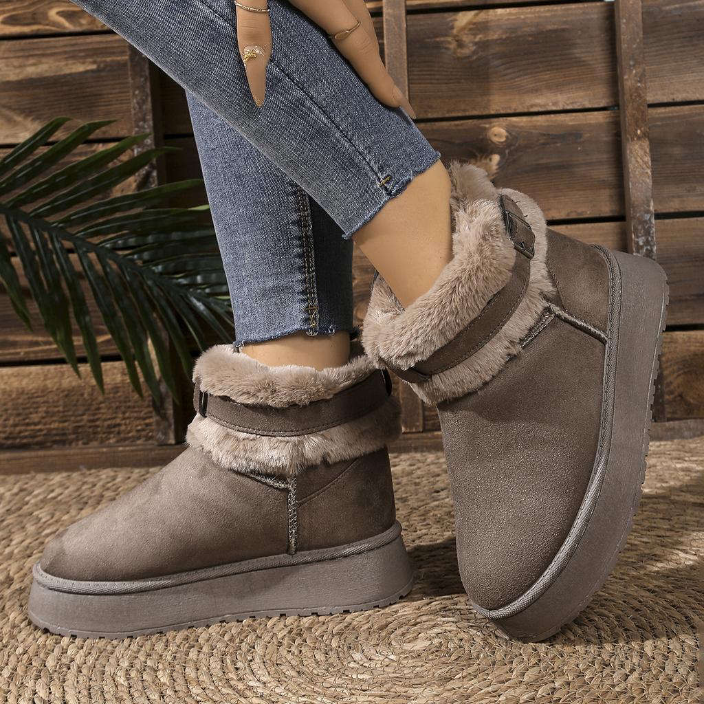 Fashion Metal Buckle Thicken Warm Fur Ankle Boots Women Winter Platform Short Plush Snow Boots Woman Comfortable Cotton Shoes