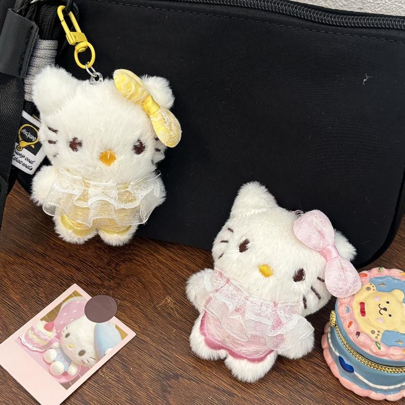 Kawaii Sanrio Hello Kitty Plush Doll Keychain Cartoon Kt Cat Stuffed Plushies Key Ring Bag Pendant Accessories Gift Kids Toys