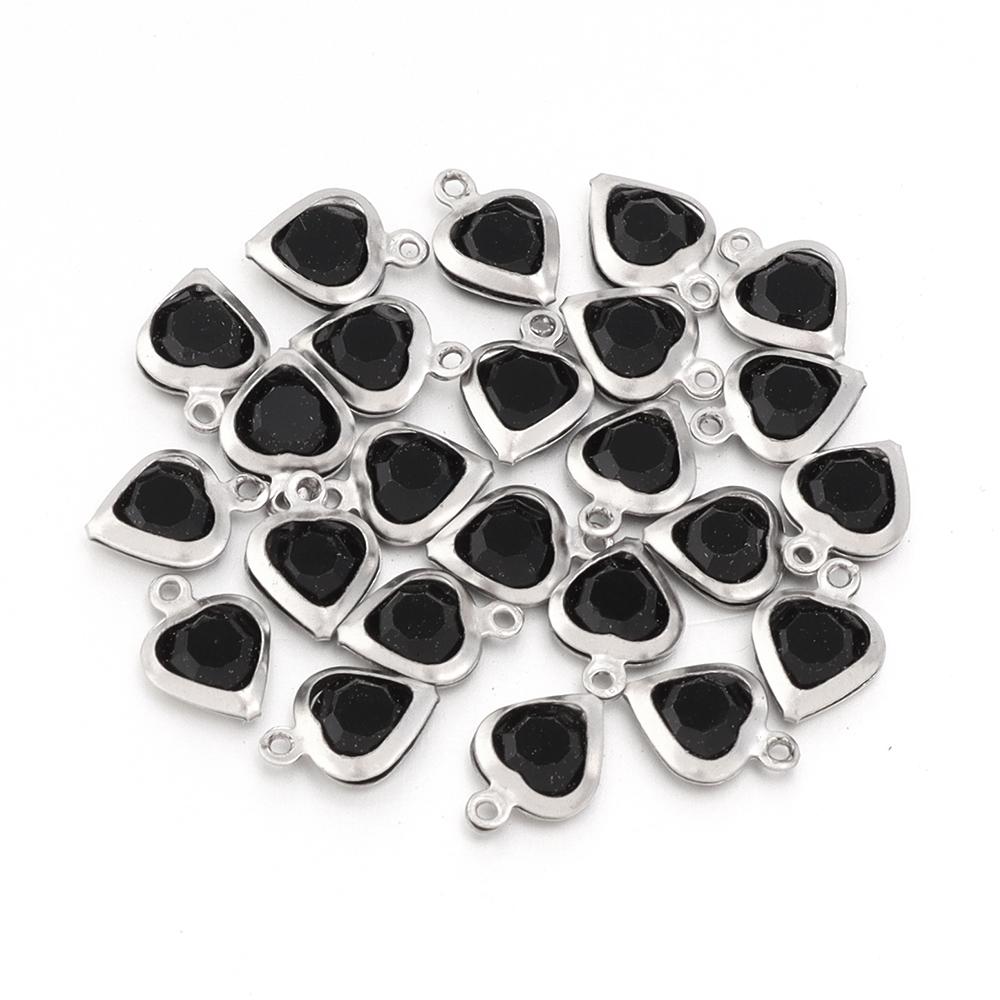 10pcs/lot Color Heart Crystal Charms Stainless Steel Edged Pendants for DIY Necklace Earring Bracelet Jewelry Making Accessories