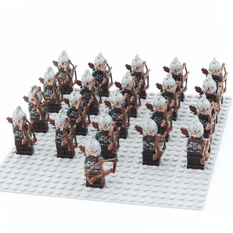 21Pcs/lot Dane Iron Feet Eomer Rohan Warriorr Vs Uruk Hai Army Figrues With Shield Sword Bow Spear Building Blocks Toys for Kids