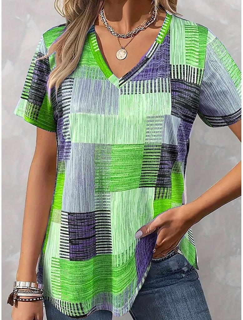 Women's T-Shirt Blouse Graphic Bohemia Vintage Western Short Sleeved V-Neck Regular Tops Daily Print Tee Apricot Summer Spring