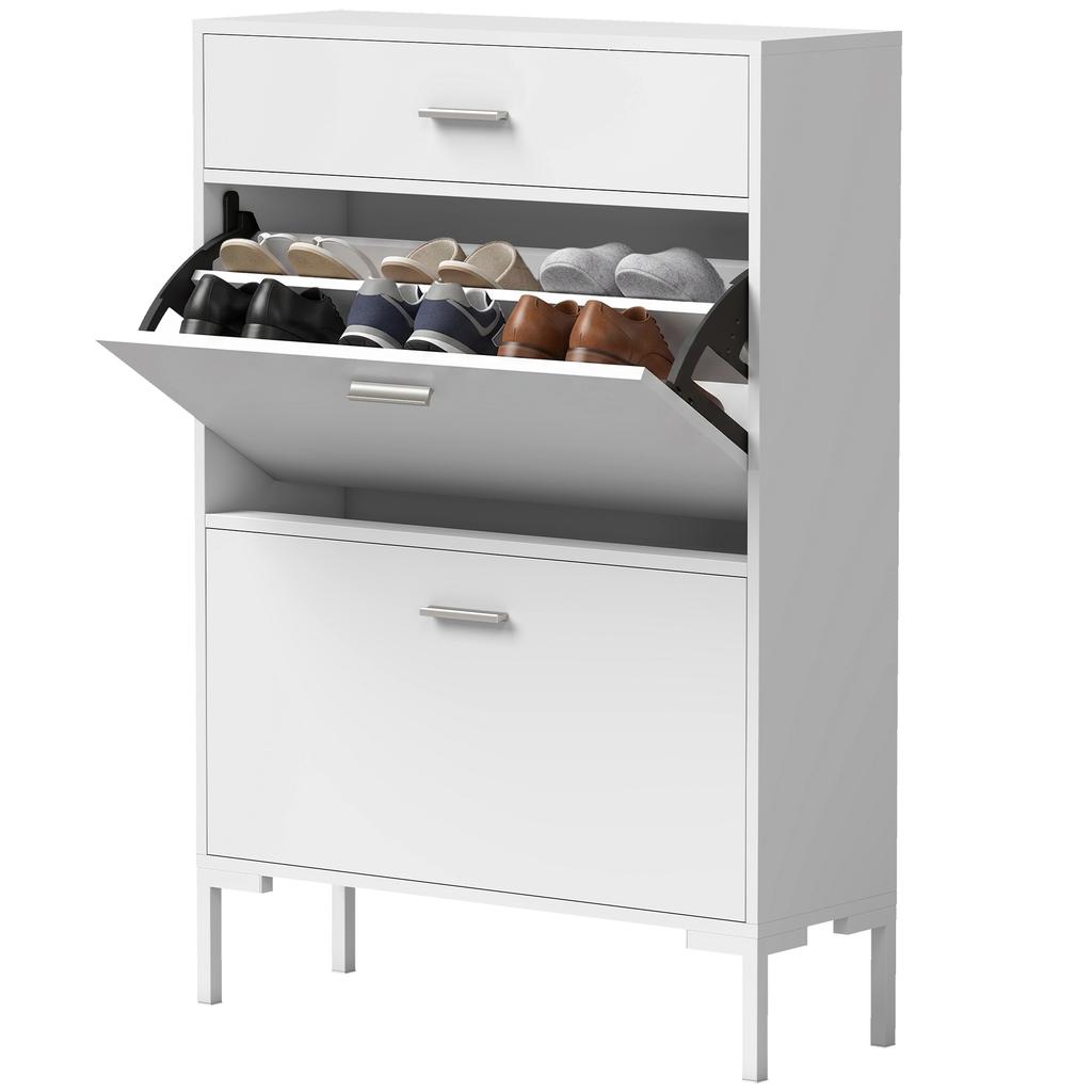 Shoe Cabinet Shoe Tilt Cabinet Max. 12 Pairs of Shoes White 75 X 26 X 110 Cm