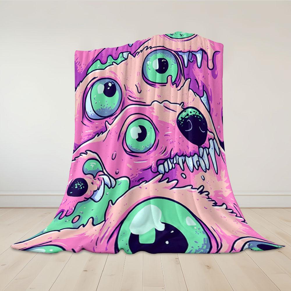 Pastel Zombie Monster Drip Printed Blanket Suitable for Sofas Beds Offices Travel Camping Chairs Warm Plush Blanket