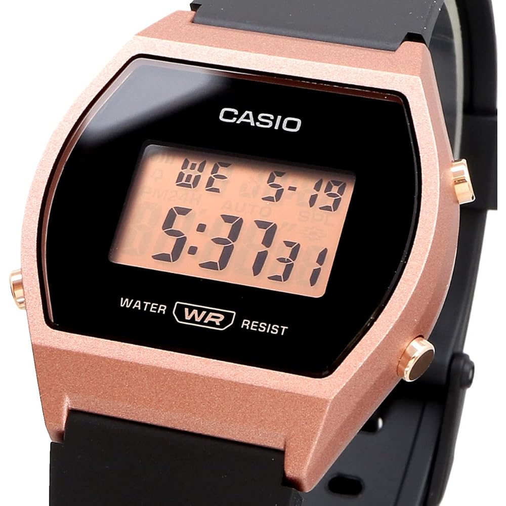 Casio Standard Digital Women's Watch LW-204-1A Black Rose Gold Color Boxed Model