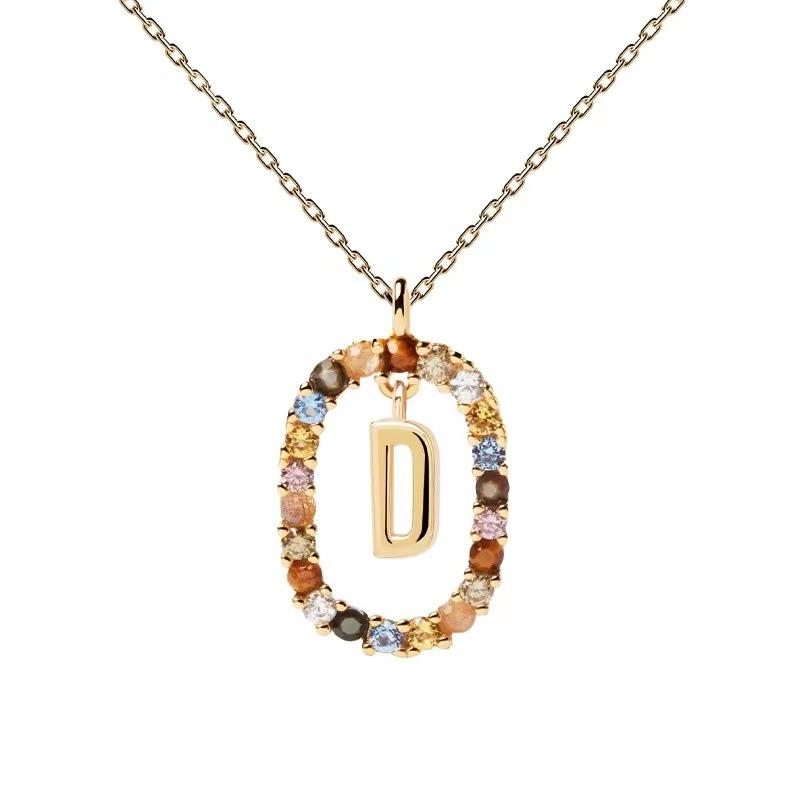 Colored Zirconia 26-Letter Necklace: European & American Style Simple Clavicle Chain Pendant