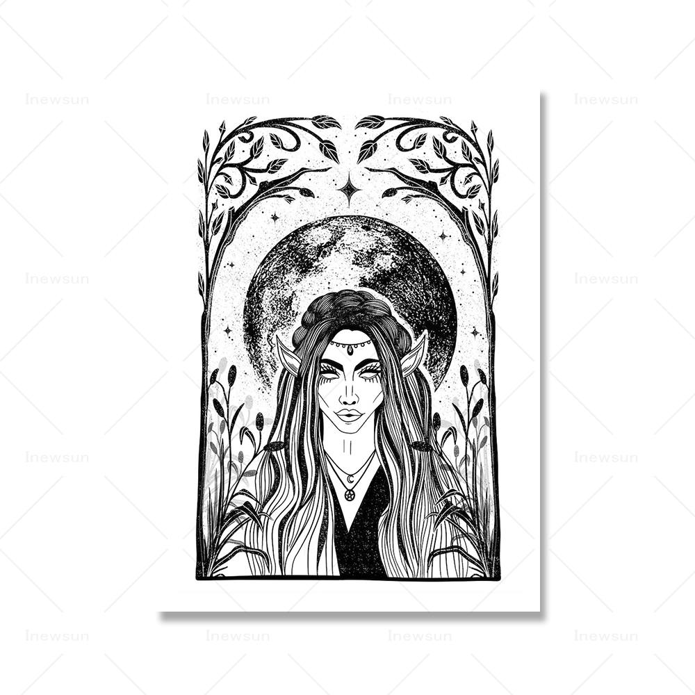 Moon Tarot Card Zodiac Chart Wall Art Mural Retro Occult Tattoo Flash Sheet Canvas Painting Witchy Palmistry Posters Wall Decor