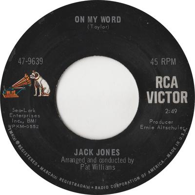 Disque 7 pouces JACK JONES - Sur Ma Parole / La Façon Dont Je Vis 476939 RCA Victor 1968 US Pop Occasion