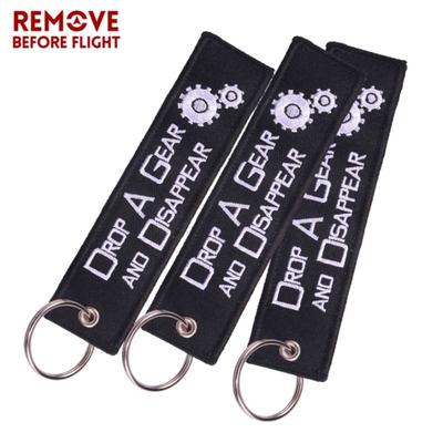 Remove Before Flight Drop A Gear Schlüsselanhänger für Motorrad, bestickter Autoschlüsselring