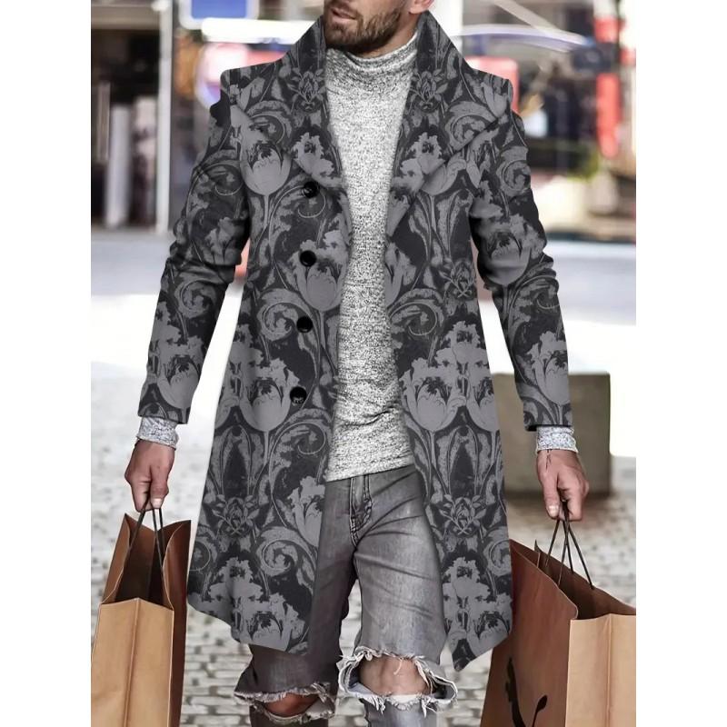 Mens Slim Fit Mid-Length Wool Blend Coat Striped Printed Casual Winter Outerwear 24-35 Years Old