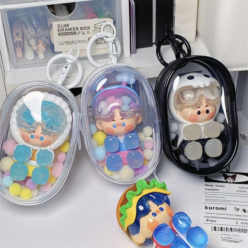 Οθόνη κούκλας Διαφανές κουτί αποθήκευσης Θήκη Mystery Box Τσάντα μπρελόκ Χαριτωμένη οργάνωση κούκλας τσάντας με βελούδινη θήκη για τη σκόνη