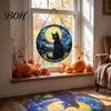 Witchcraft Aesthetic Room Decor Halloween Moon Black Cat Suncatcher Jigsaw Puzzle, 2D Acrylic Mystical Feline Window Hanging Decor, 7.87 Inch