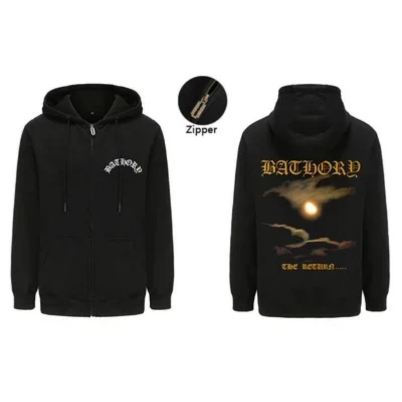 Mens Black Heavy Metal Band Bathory Hoody Y2k Vintage Hip Hop Streetwear Hoodie Zip-up Casual men women Hoodies Coats