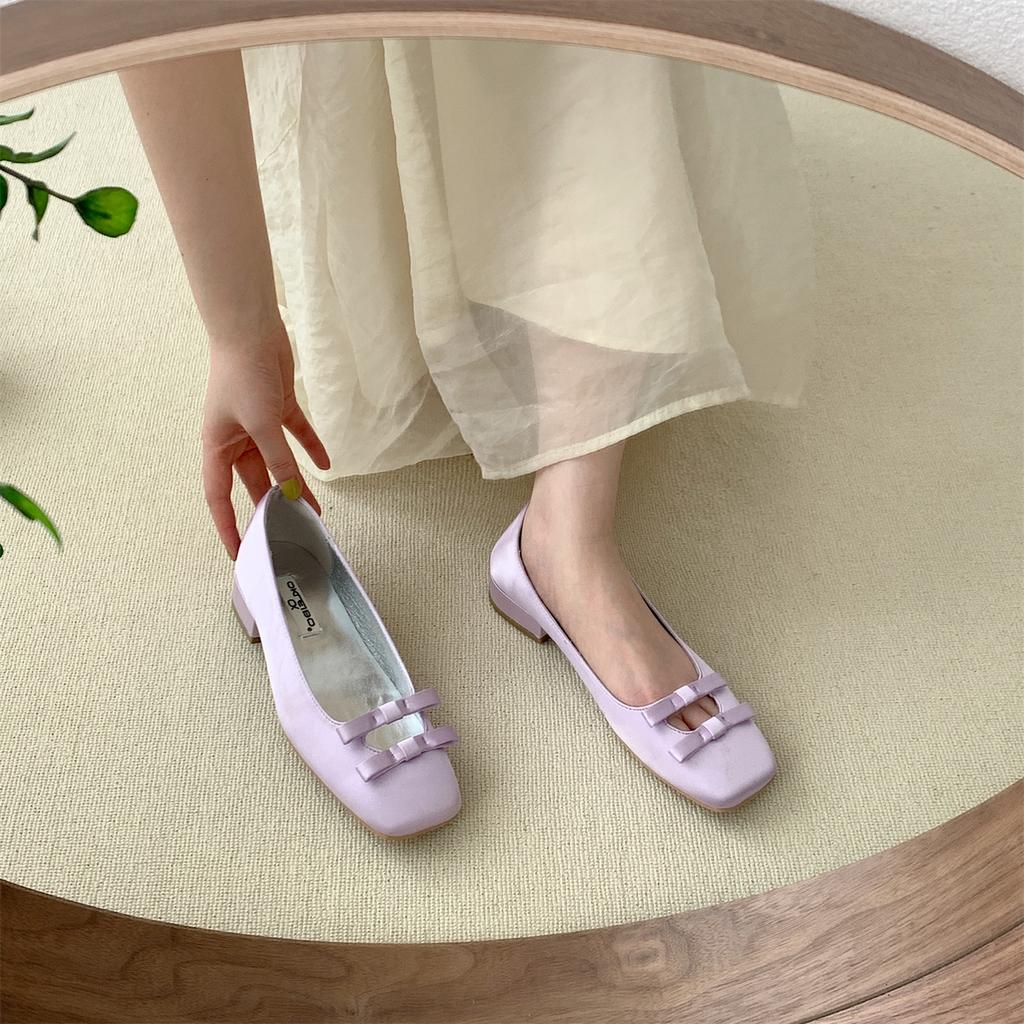 Fashion Women Flats Shoes New Summer Ballerina Shoes Sweet Bow-knot Ladies Square Toe Shallow Ballet Shoes Female Casual Slip On Loafers