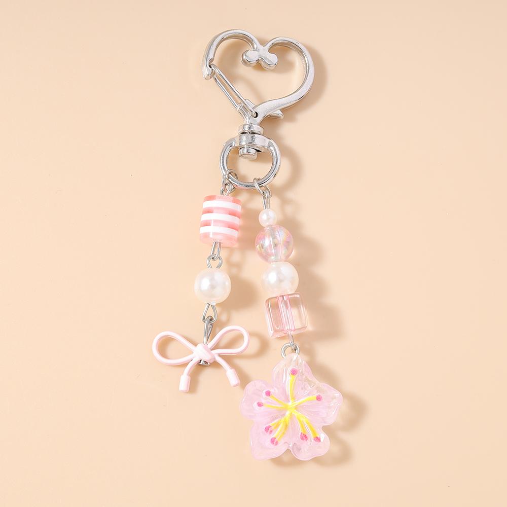 Cute Bowknot Keychain Women Girls Pearl Beaded Key Ring Pendants for Handbag Decor DIY Handmade Key Chain Gifts