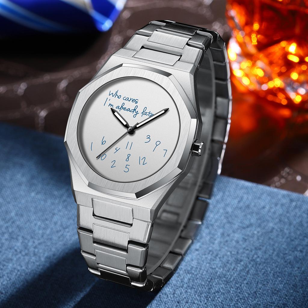 New Fashionable Luxury Men's Watch Creative Graffiti Dial Luminous Steel Strip Men's Quartz Watch Reloj Relojes Para Hombres