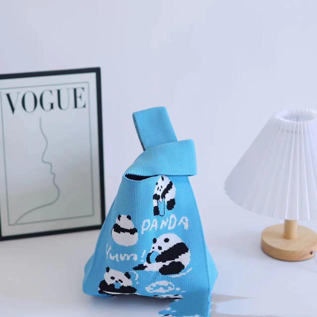 Women's Knot Wrist Bag Handmade Knitted Bag Portable Mini Striped Tote Bucket Phone Bags Large Capacity Autumn Winter Handbags