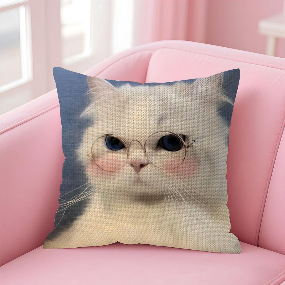 Cute Animal Dog Cat Cushion Cover Natural Linen Pillow Case DoubleSided Print Decorative Sofa Pillowcase Home Decor Gift