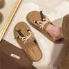 Fashion Autumn New Retro Baotou Flat Slippers Women's Round Toe Deep Mouth Platform Suede Front Lace-up Soft Slip Slides Women Slippers