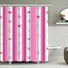 Pink White Striped Shower Curtain With Love Heart Pattern For Bathroom Decor Waterproof Fabric Shampoo Soap Bag Set Home Accesso