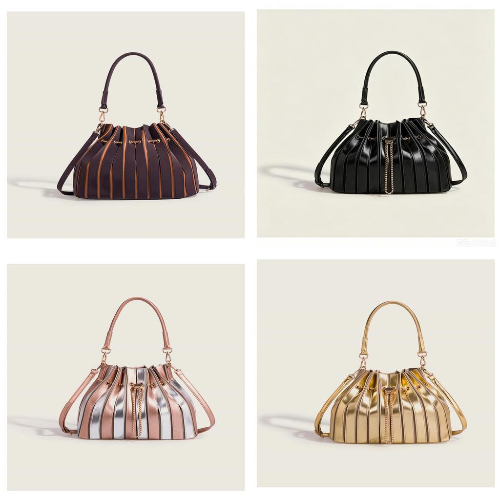Retro Pu Water Bucket Bag With Colorblock Pouch For Daily Use