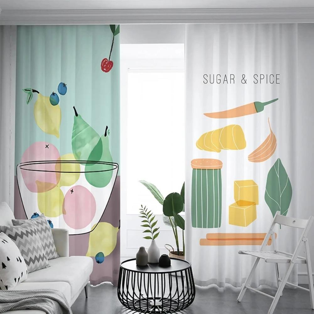 Nordic Simple Cartoon Strawberry Lemon Fruit Ins Fresh Kitchen Dining Room High Shading Window Curtain ChildrenBedroom Drape