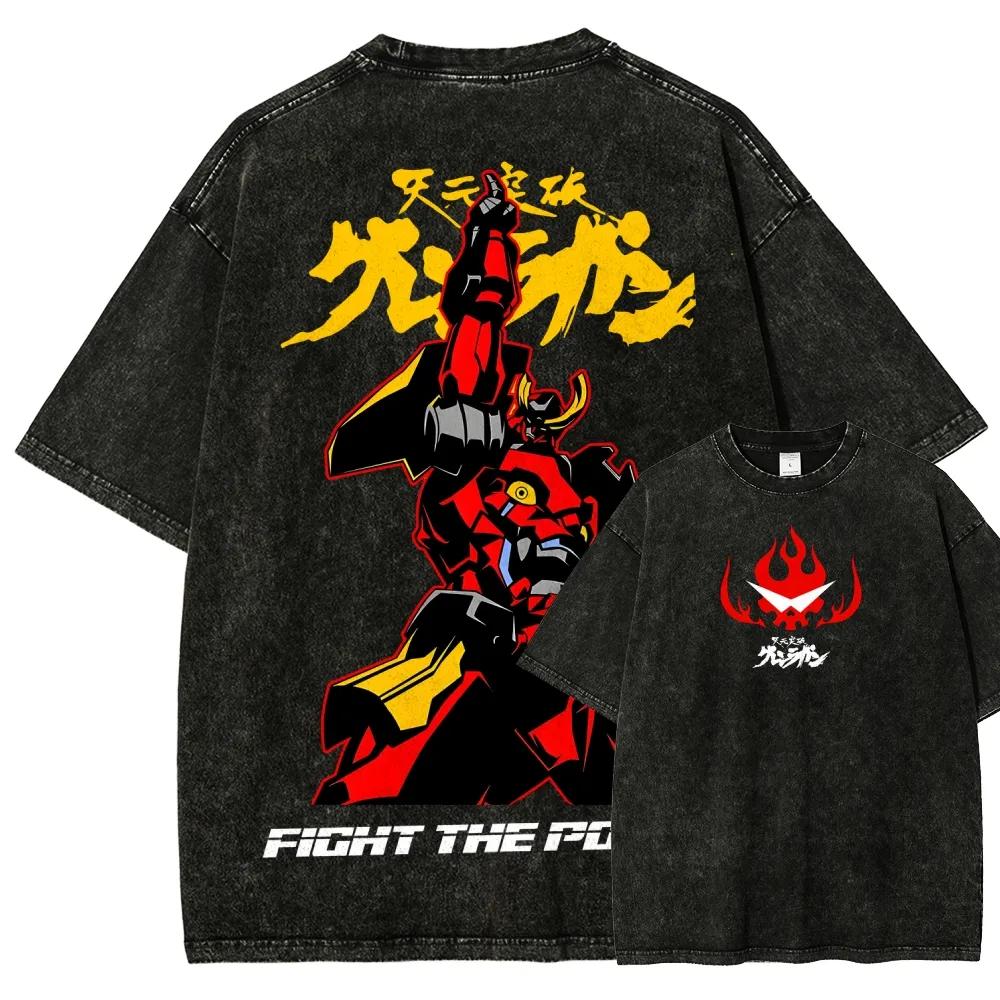 

Tengen Toppa Gurren Lagann Simon Graphic T-shirt Manga Print Vintage Washed Oversized T Shirt Men Women Clothing Cotton Tee Top L