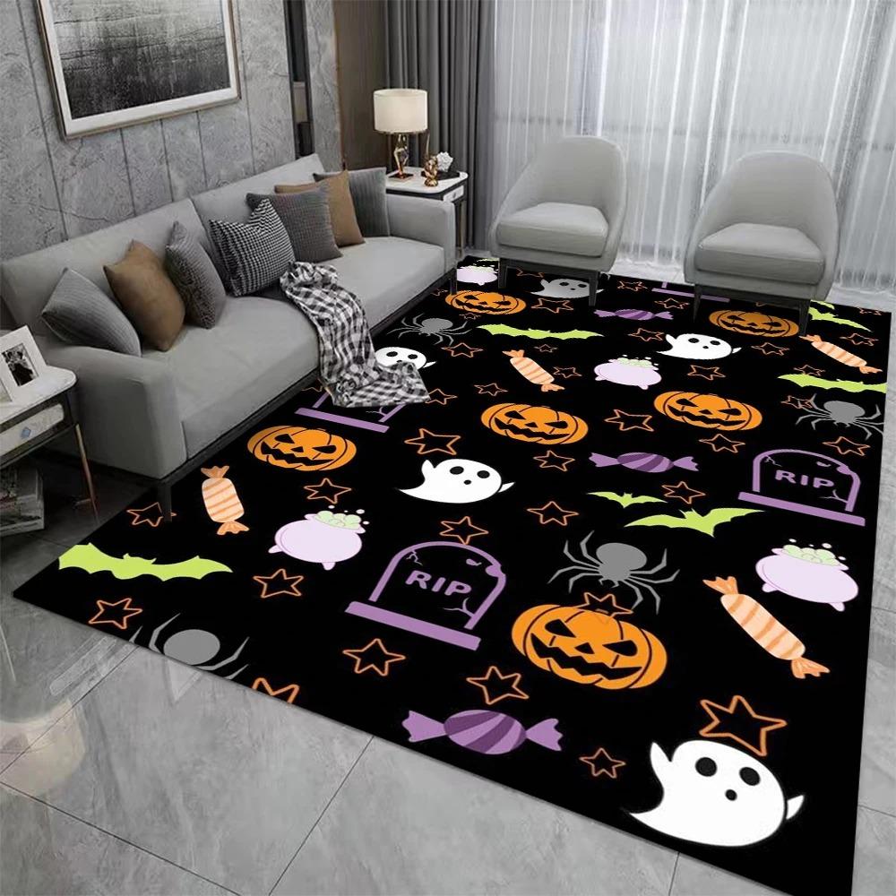 Halloween Pumpkin Horror Night Carpet Suitable for Bedroom Living Room Corridor Carpet Home Decoration Non Slip Floor Mat