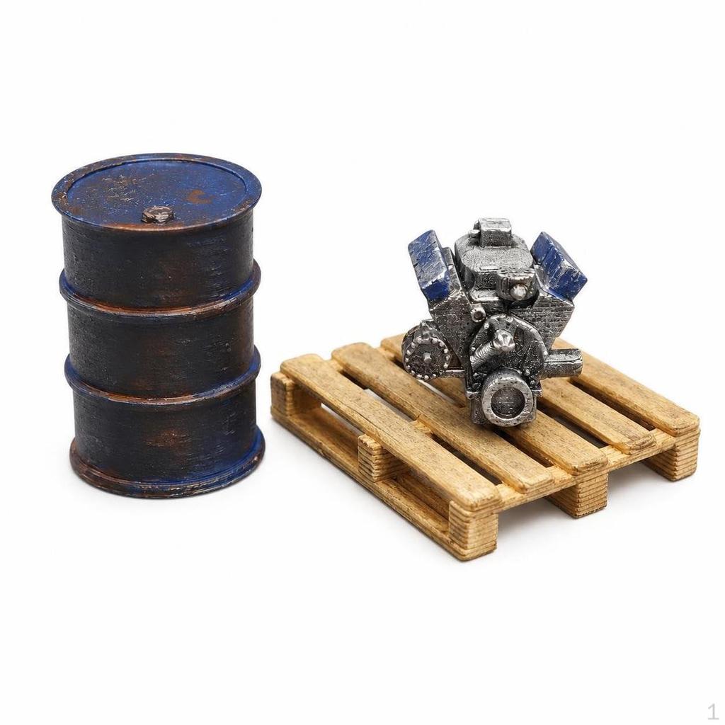 1:64 Scale Diorama Repair Shop Accessories with Figures and Engine Parts Figure + Weathered Set