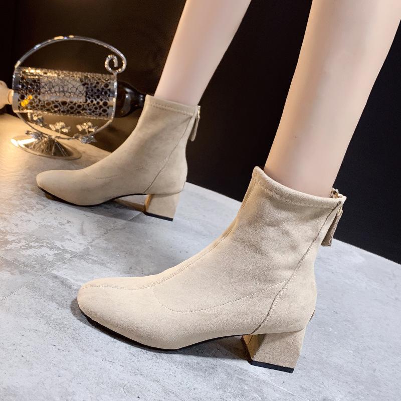 

Autumn and winter new Korean version thick heel short boots square head suede middle heel Martin shoes fashionable rear zipper women s boots 39 хакі