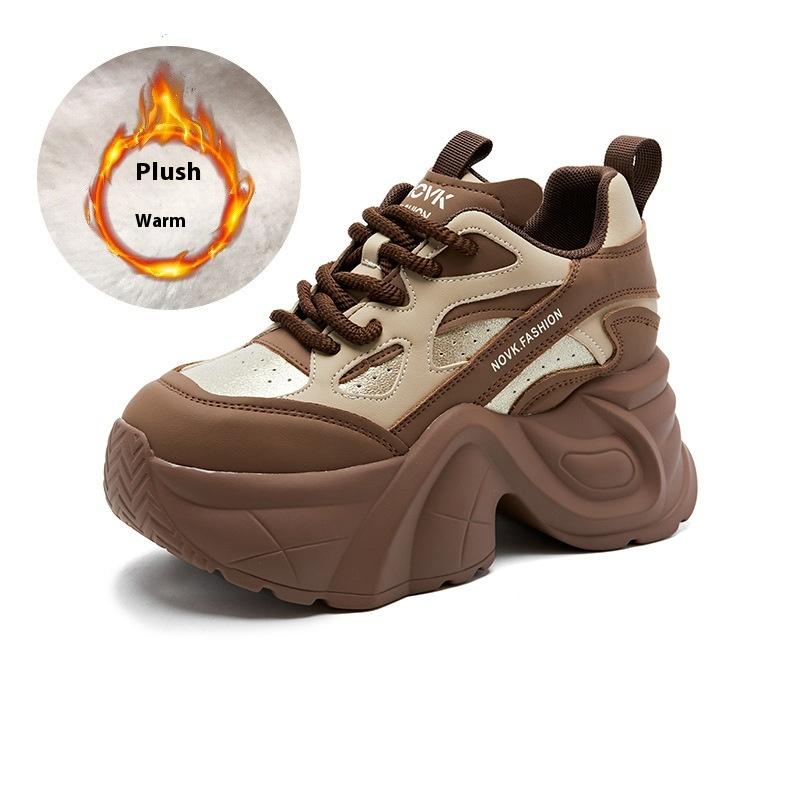 

Модная спортивная обувь на толстой подошве для женщин на осень и зиму, высококачественная повседневная обувь с увеличением роста и универсальные кроссовки «папины кроссовки» 40