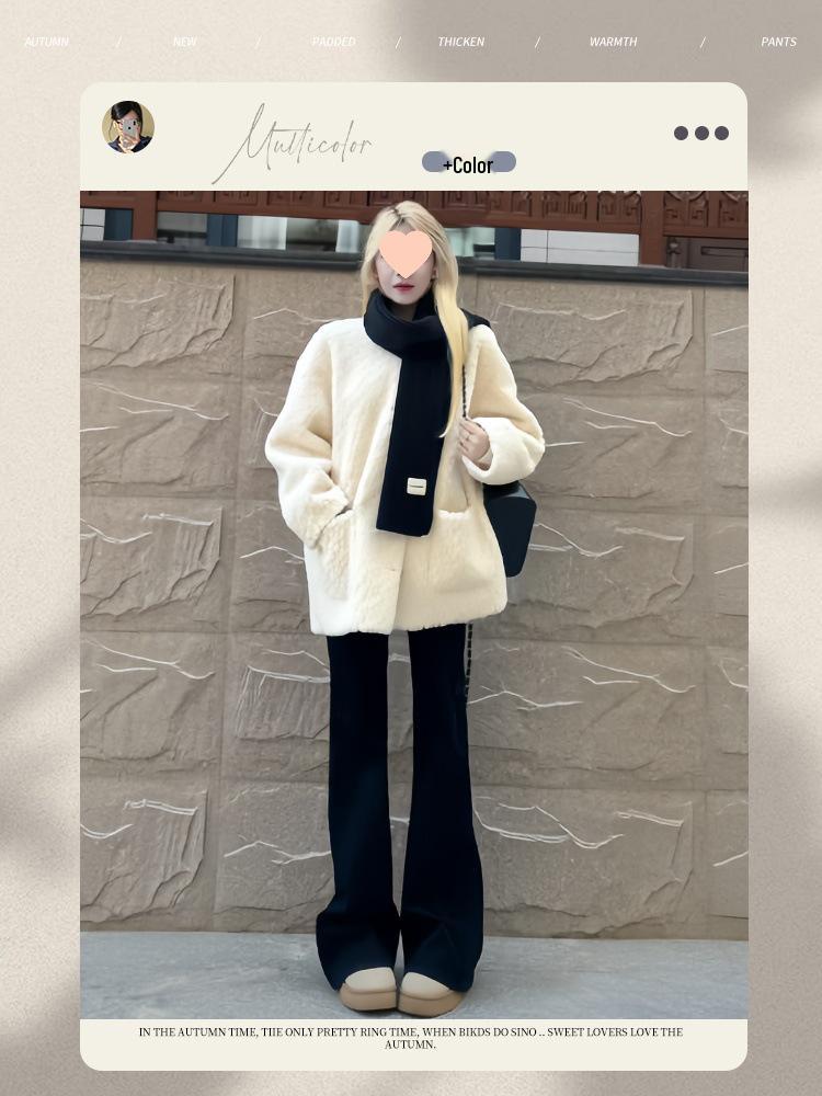 Damen Schwarze Fleecegefütterte High-Waist Schlankmachende Schlaghose für Herbst/Winter 2025