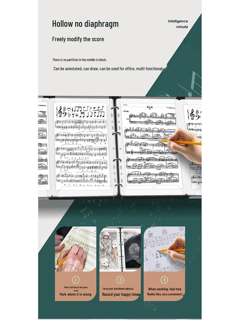 52-Page Expandable A4 Piano Sheet Music Folder with Clips and Coil Binding