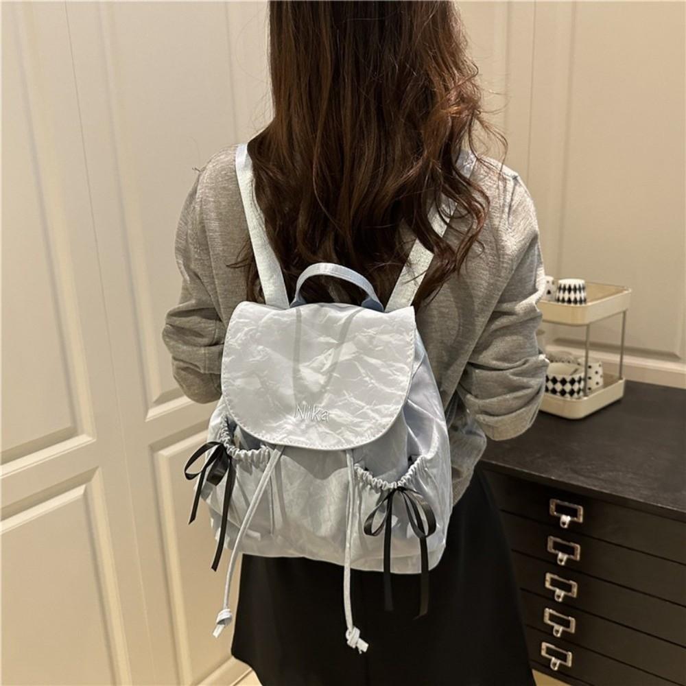 Fashion Cute Knot Women's Backpack Large Capacity Solid Color Travel Bag Drawstring Students Bookbag Travel