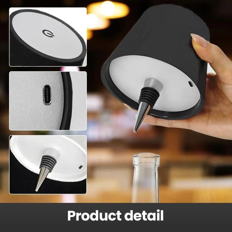 LED Kabellose Weinflaschenlampe 3 Beleuchtungsmodi Tragbar Touch Tischlampe Kabellose LED Schreibtischlampe Kreative Ambiente Nachtlampe (Schwarz-Weiss)