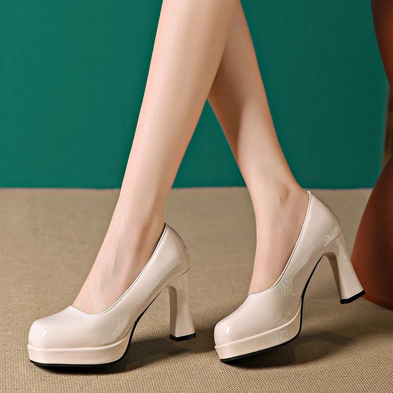 Fashion Women Pumps Fashion Classic Patent Leather High Heels Shoes Round Toe Paltform Wedding Dress Shoes Plus Size 35-44 Heels Women