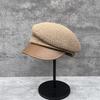 Versatile Temperament Leather Brim Inclined Top Hemp Rope Woven Face Small Equestrian Straw Hat Women'S Summer Retro Beret