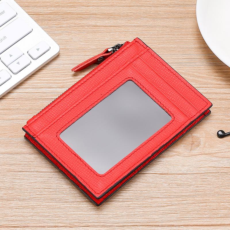 Leather Mini Ultra-thin Card Clip Card Bag RFID Anti-magnetic Cowhide Card Sleeve Zipper Change Bag