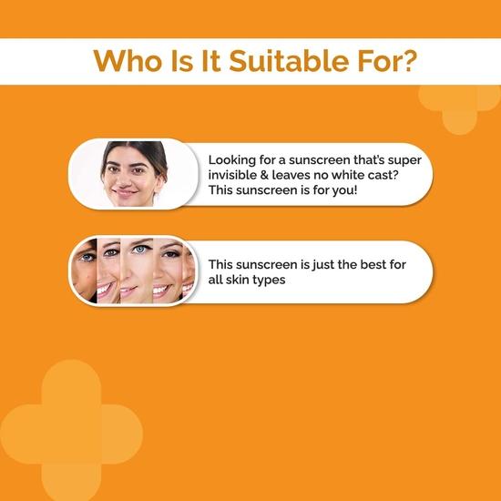 Derma Co Hyaluronic Invisible Sunscreen SPF 50 Gel do każdej skóry z kwasem hialuronowym i witaminą E, bez białego osadu Sun P, 1 sztuka