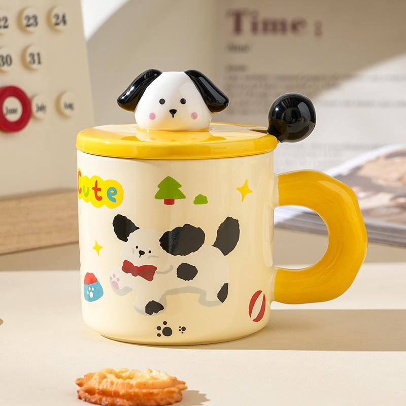 Ceramic Puppy Cup Birthday Gift Box Large Capacity Cup with Lid Spoon Global Couple Cup Souvenir
