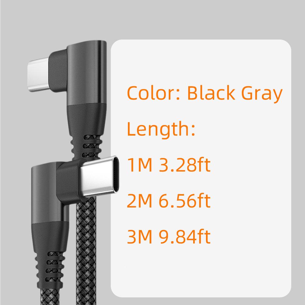 For iPhone 15 Series Dual Angled Type-C PD 60W Fast Charging Cord 3m Nylon Braided USB2.0 Charging Data Cable for Cell Phones,Tablets,Laptops