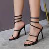 Liyke  Summer Fashion Rhinestone Ankle Snake Twine Around Strap High Heels Sandals Women Sexy Open Toe Wedding Banquet Shoes
