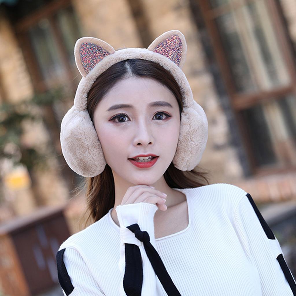 Fashionable Ear Muffs for Women Girl with Cat Ear Folding Comfortable Ear Protectors for Easy Storage Winter Headwear