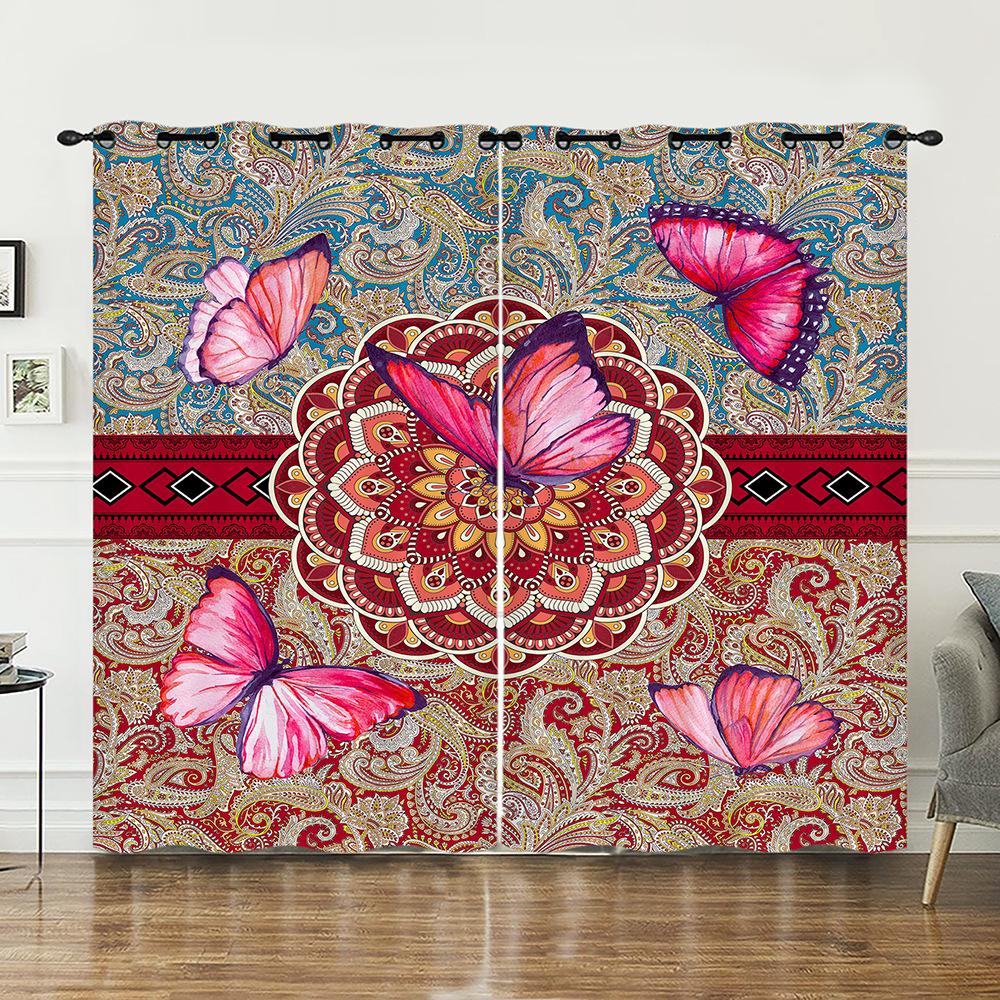 Curtains Bohemian Court Flower Curtains Bedroom Living Room Blackout Curtains Perforated