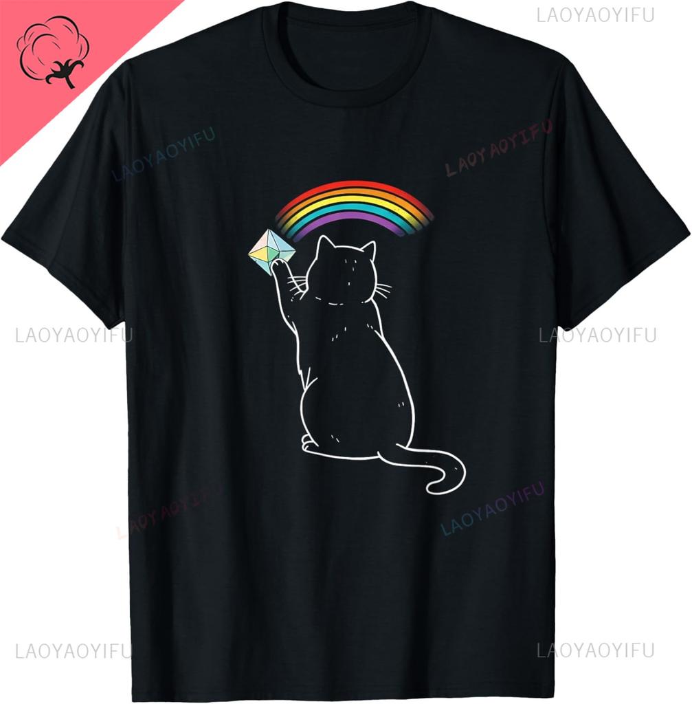 Cat Rainbow Light Cool Prism Science Spectral Unisex Unisex Kids Tshirt Kawayi Couple Cotton Customizable Camisas Streetwear
