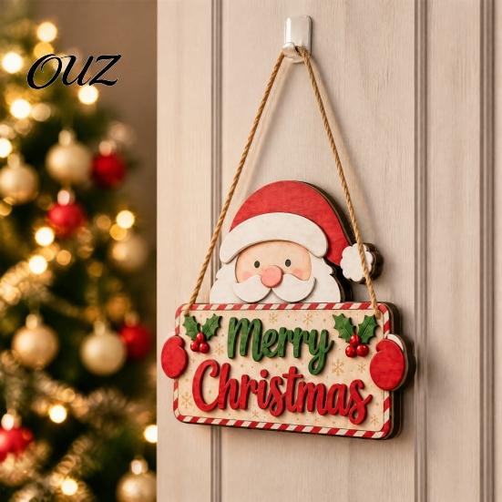 Christmas Tree Wall Decor 2D Flat Wooden Door Hanger Sign, Santa & Snowman Welcome Cartoon Ornaments Hanging Plaque, Merry Front for Indoor