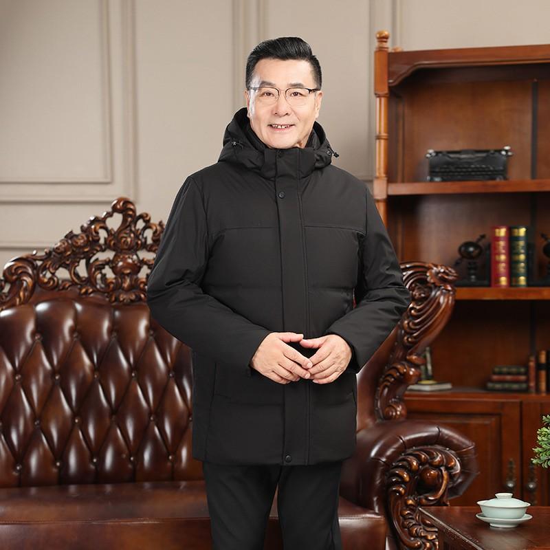 Mens Thickened Hooded Down Jacket Winter Mid-Length Warm Coat Seniors Plus Size Black Blue Gray
