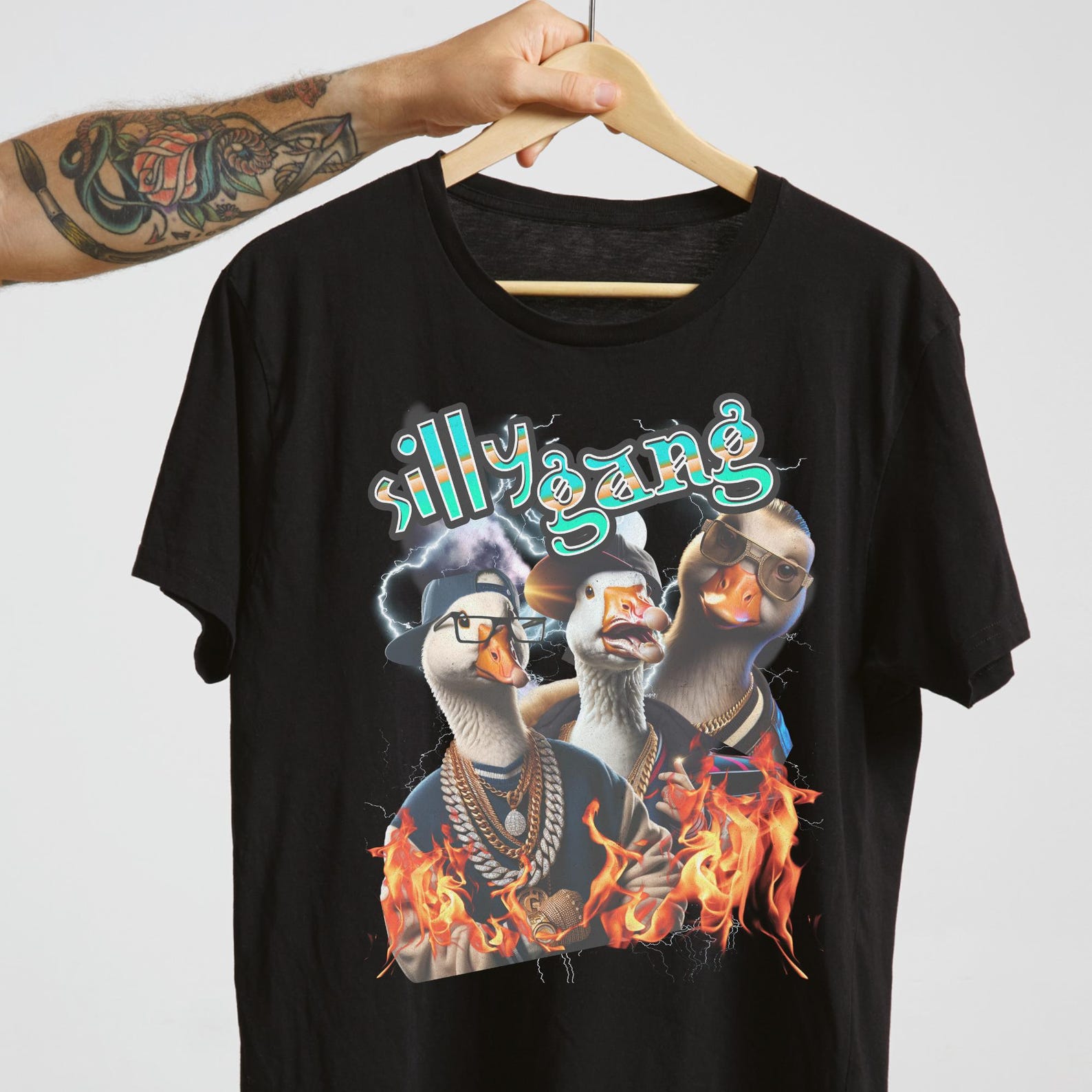 Silly Gang Goose Meme T-Shirt, Ironic Retro Tee M