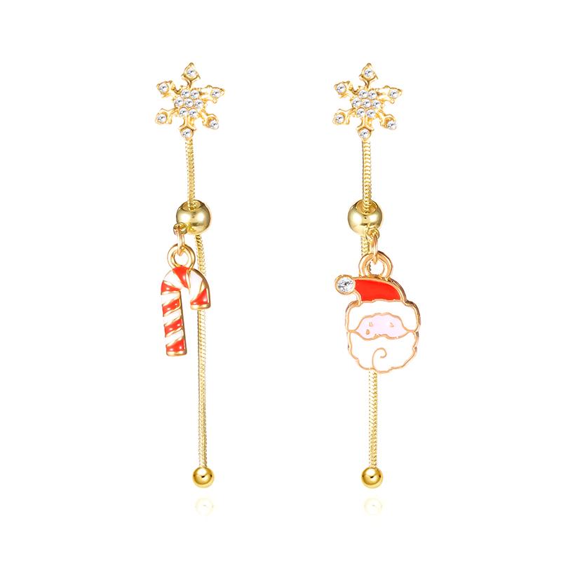 Asymmetric Moving Santa Claus Christmas Tree Drop Earrings For Women Zircon Star Snowman Bell Long Tassel Earring Party Jewerly