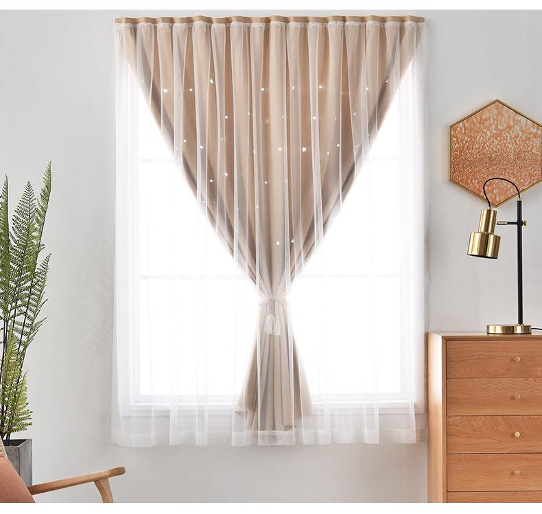 2 פנלים וילונות Autohesion לחלונות לחדר שינה בנות ילדים תינוק וילון חלון כפול שכבה כפולה כוכב חתוך סלון עיצוב קיר בית