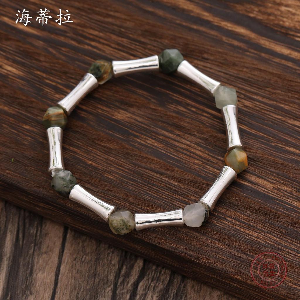 Natural Crystal Cut-face Beaded Bamboo Elastic Bracelet, High-end Men's and Women's Versatile Crystal Jewelry